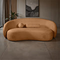 FM61116BR-SF Brevik terracotta browm chenille fabric curved back sculpted silhouette modern sofa with throw pillows