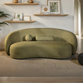 FM61116GR-SF Brevik Olive green chenille fabric curved back sculpted silhouette modern sofa with throw pillows
