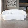 FM61116WH-SF Brevik white chenille fabric curved back sculpted silhouette modern sofa with throw pillows