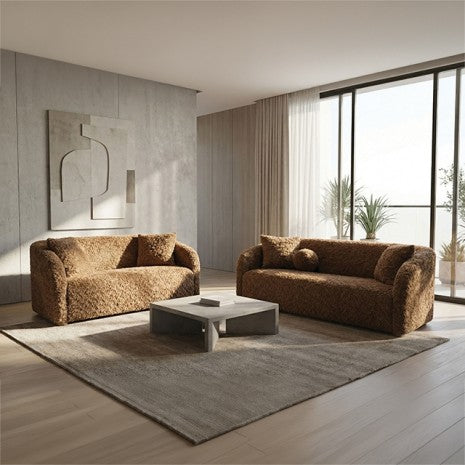 Orevis Brown Teddybear Chenille Fabric Sofa and Love Seat Set – FM61118BR-2PC