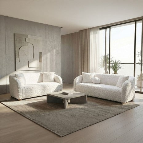 Orevis White Teddybear Chenille Fabric Sofa and Love Seat Set – FM61118WH-2PC
