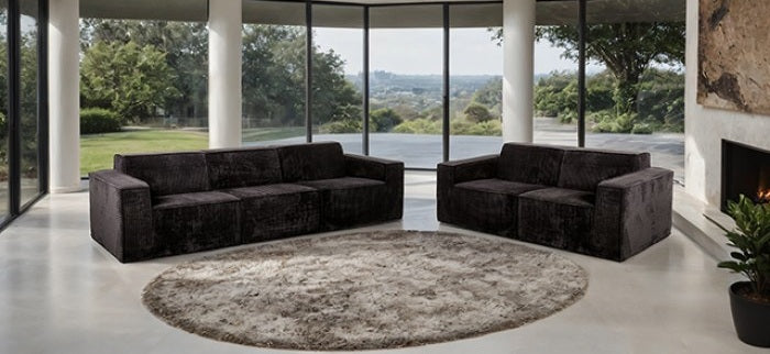 FM62100BK-2PC 2 pc Kimara black corduroy fabric modular sofa and love seat set compressed foam design