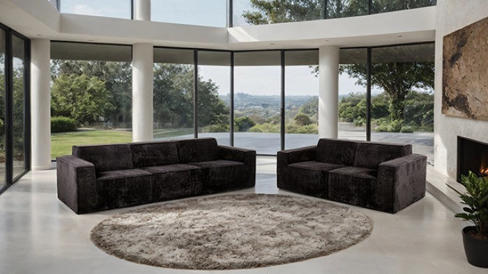 FM62100BK-2PC 2 pc Kimara black corduroy fabric modular sofa and love seat set compressed foam design