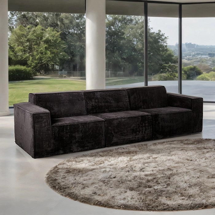 FM62100BK-2PC 2 pc Kimara black corduroy fabric modular sofa and love seat set compressed foam design