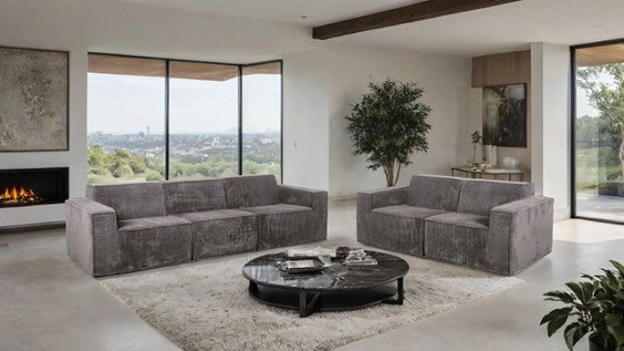 FM62100DG-2PC 2 pc Kimara dark grey corduroy fabric modular sofa and love seat set compressed foam design