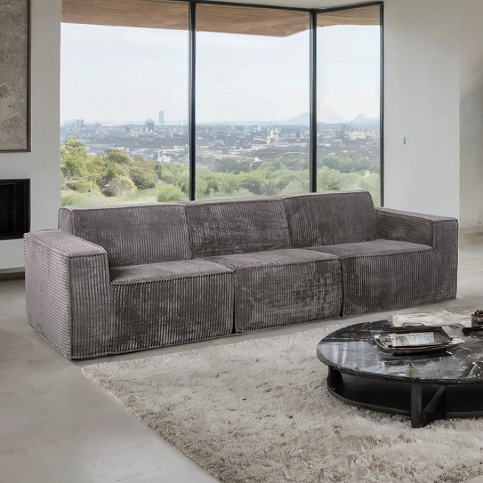 FM62100DG-2PC 2 pc Kimara dark grey corduroy fabric modular sofa and love seat set compressed foam design