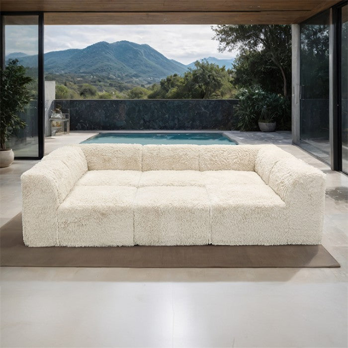 FM62102BG-6PC 6 pc Nappi beige faux fur modular sectional sofa compressed foam design