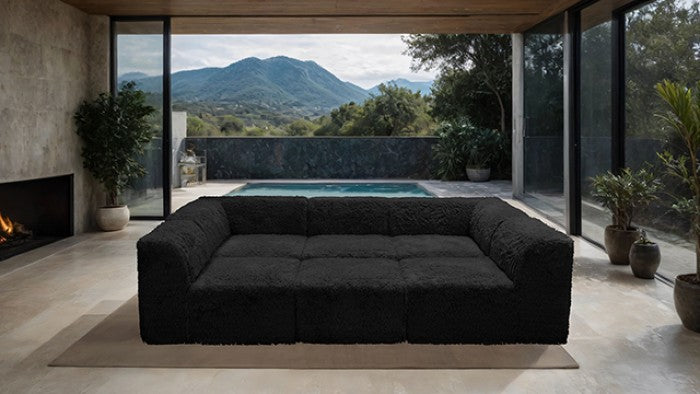 FM62102BK-6PC 6 pc Nappi black faux fur modular sectional sofa compressed foam design