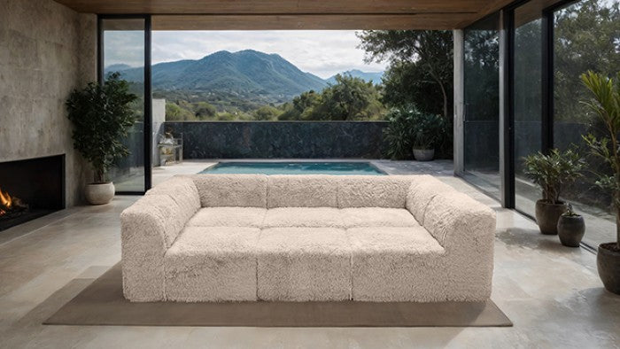 FM62102TP-6PC 6 pc Nappi taupe faux fur modular sectional sofa compressed foam design