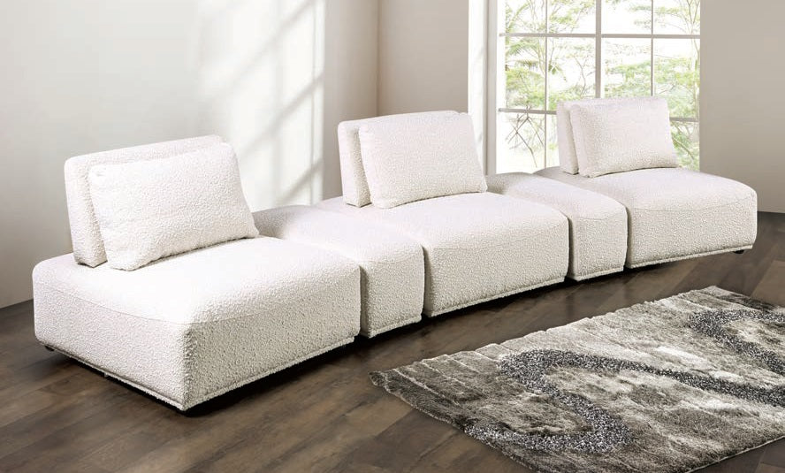 FM63001BG 5 pc Stavanger beige boucle fabric curved back modular sectional sofa adjustable backs