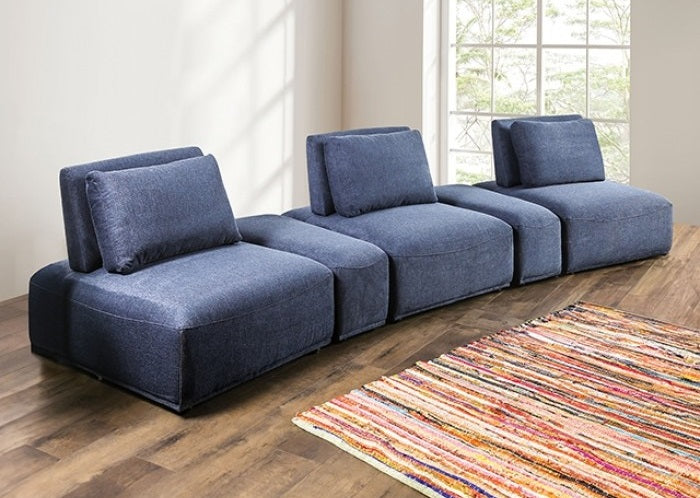FM63001BL 5 pc Stavanger blue chenille curved back modular sectional sofa adjustable backs