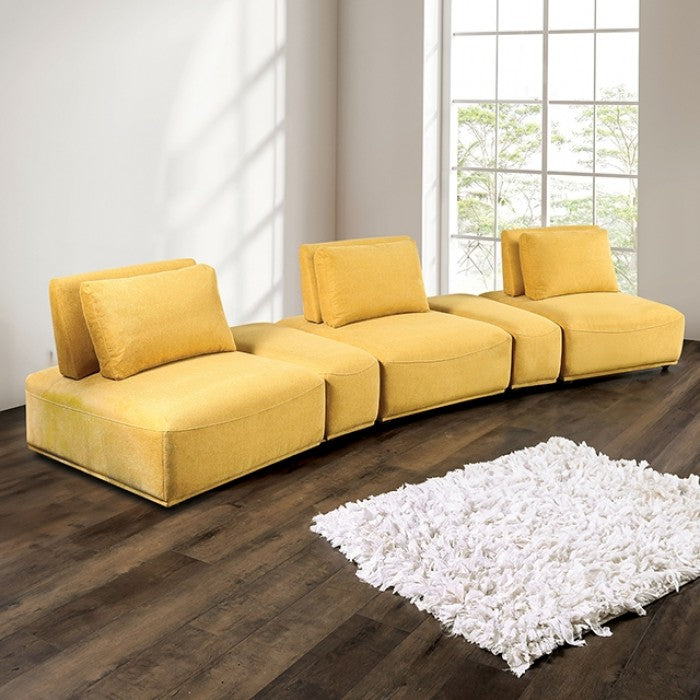 FM63001YL 5 pc Stavanger yellow chenille curved back modular sectional sofa adjustable backs