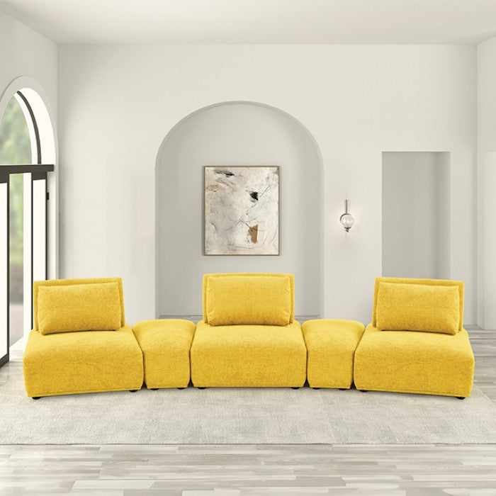 FM63001YL 5 pc Stavanger yellow chenille curved back modular sectional sofa adjustable backs