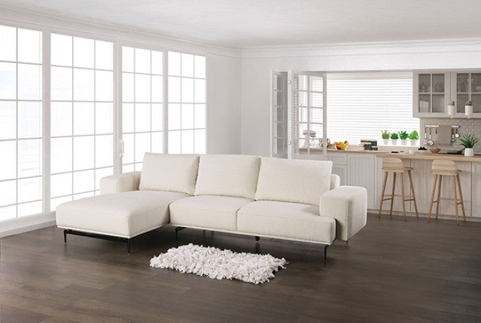 FM63006WH-SECT-L 2 pc Baerum white chenille fabric feather blend back cushions sectional sofa with left chaise