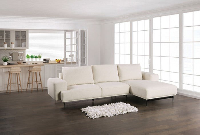 FM63006WH-SECT-R 2 pc Baerum white chenille fabric feather blend back cushions sectional sofa with right chaise