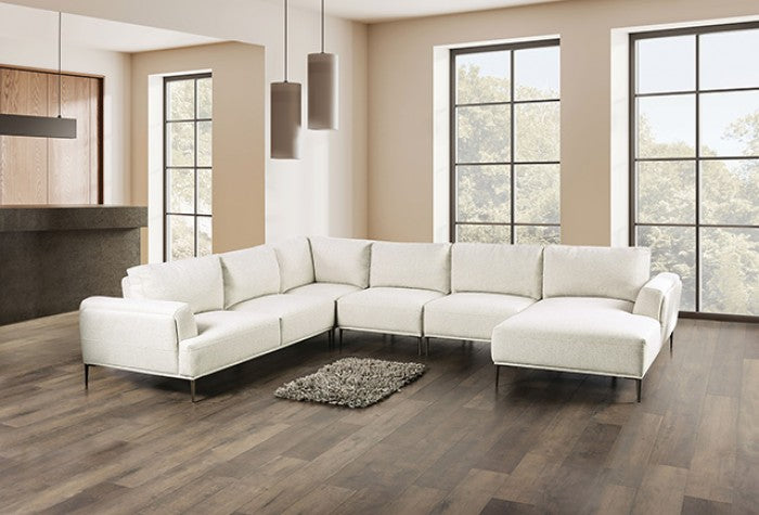 FM63007BG-SECT-J 5 pc Gladbach beige cotton chenille fabric mid century 147" sectional sofa with extendable back rest
