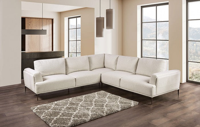 FM63007BG-SECT-LL 3 pc Gladbach beige cotton chenille fabric mid century 114" sectional sofa with extendable back rest