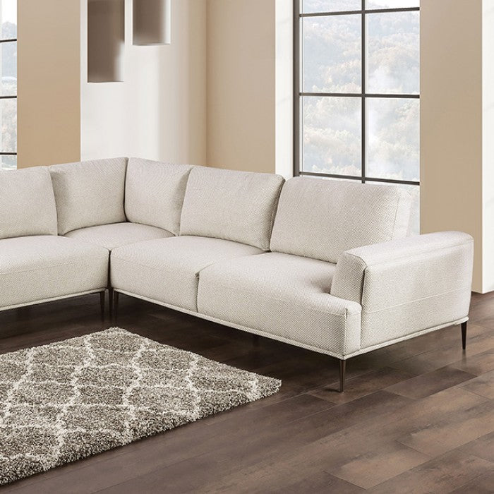 FM63007BG-SECT-LL 3 pc Gladbach beige cotton chenille fabric mid century 114" sectional sofa with extendable back rest