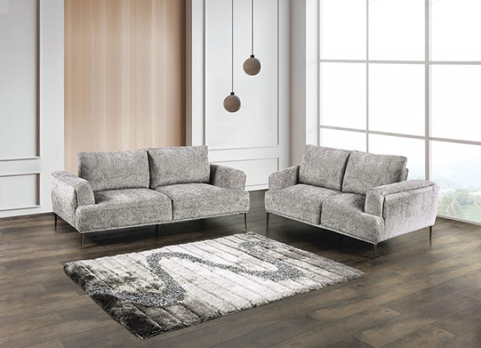 FM63007GY-2PC 2 pc Gladbach grey cotton chenille fabric mid century sofa and love seat set