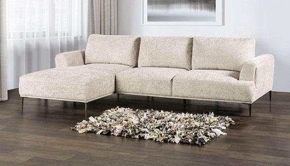 FM63007LB-LC 2 pc Gladbach light brown cotton chenille fabric mid century sectional sofa with extendable back rest