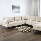 FM63007LB-SECT-J 5 pc Gladbach light brown cotton chenille fabric mid century 147" sectional sofa with extendable back rest