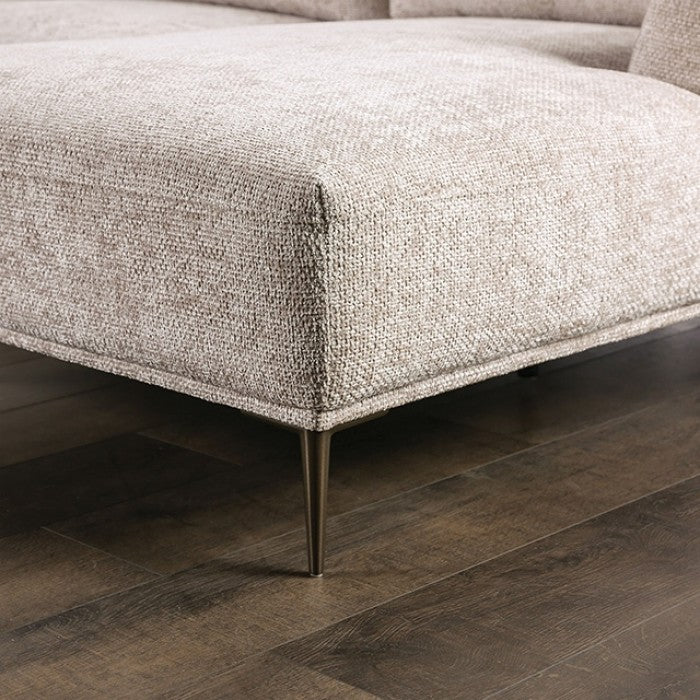 FM63007LB-SECT-J 5 pc Gladbach light brown cotton chenille fabric mid century 147" sectional sofa with extendable back rest