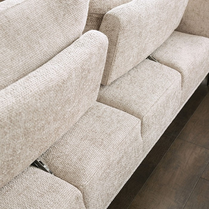 FM63007LB-SECT-J 5 pc Gladbach light brown cotton chenille fabric mid century 147" sectional sofa with extendable back rest
