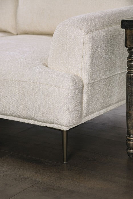 FM63007WH-2PC 2 pc Gladbach white cotton chenille fabric mid century sofa and love seat set