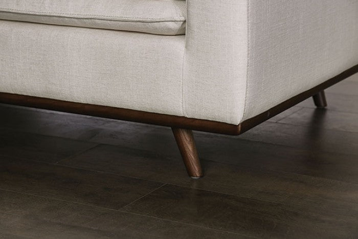 FM63008DB-SF Monthey beige linen fabric mid century modern dark brown wood trim sofa