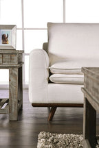 FM63008DB-SF Monthey beige linen fabric mid century modern dark brown wood trim sofa