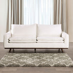 FM63008DB-SF Monthey beige linen fabric mid century modern dark brown wood trim sofa
