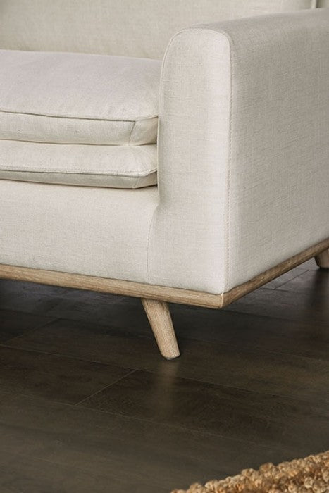 FM63008OA-SF Monthey beige linen fabric mid century modern oak wood trim sofa