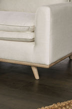 FM63008OA-SF Monthey beige linen fabric mid century modern oak wood trim sofa