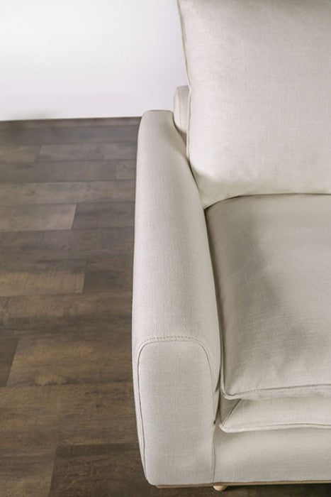 FM63008OA-SF Monthey beige linen fabric mid century modern oak wood trim sofa