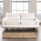 FM63008OA-SF Monthey beige linen fabric mid century modern oak wood trim sofa