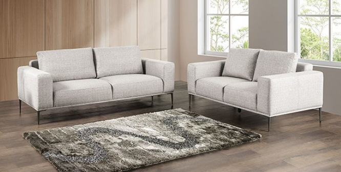 FM63009GY-2PC 2 pc Forde grey chenille fabric mid century modern sofa and love seat set square arms