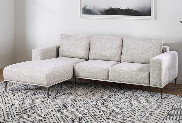 FM63009GY-SECT-L 2 pc Forde grey chenille fabric mid century modern sectional sofa set square arms