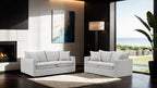 FM63010LG 2 pc Crayford light grey linen like fabric sofa and love seat set feather blend cushions