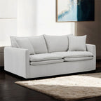 FM63010LG 2 pc Crayford light grey linen like fabric sofa and love seat set feather blend cushions