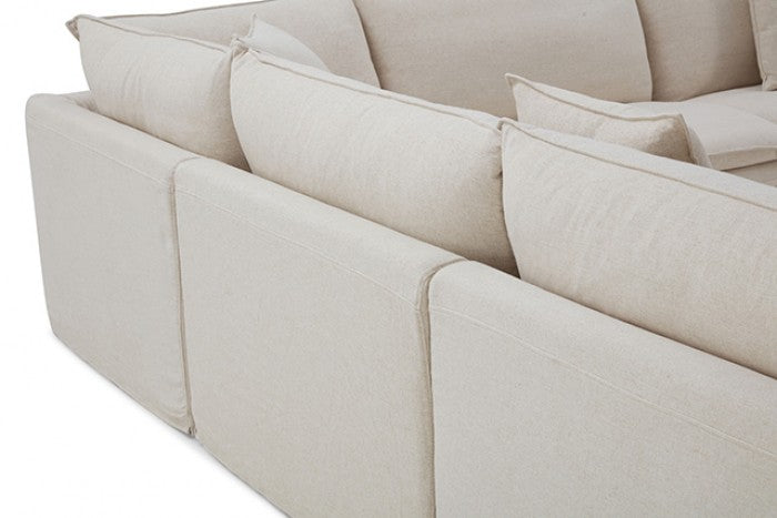 FM63010TP-SECT 6 pc Crayford taupe linen like fabric modular sectional sofa set feather blend cushions