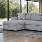 FM64000GY-LC 2 pc Chatteris grey fabric 102" sectional sofa set with storage chaise pop up sleep area and storage arms