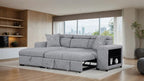 FM64000GY-LC 2 pc Chatteris grey fabric 102" sectional sofa set with storage chaise pop up sleep area and storage arms