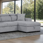 FM64000GY-RC 2 pc Chatteris grey fabric 102" sectional sofa set with storage chaise pop up sleep area and storage arms