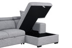 FM64000GY-RC 2 pc Chatteris grey fabric 102" sectional sofa set with storage chaise pop up sleep area and storage arms