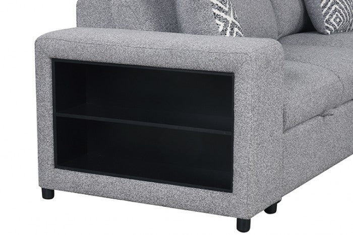 FM64000GY-RC 2 pc Chatteris grey fabric 102" sectional sofa set with storage chaise pop up sleep area and storage arms