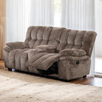 FM64001DB 2 pc Hieronymus dark brown fabric channel tufted sofa and love seat with recliner ends cup console USB charging