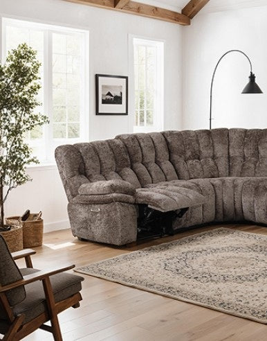 FM64001DB-SECT-PM 3 pc Hieronymus dark brown fabric channel tufted sectional sofa with power motion recliner ends cup console USB charging