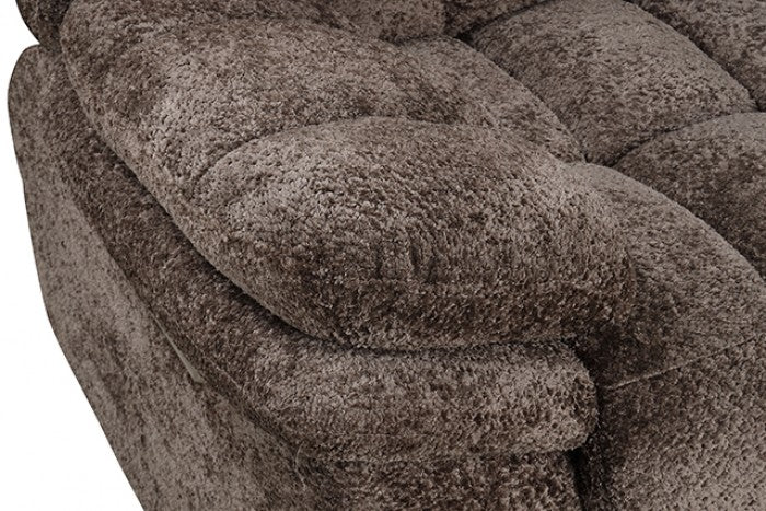 FM64001DB-SECT-PM 3 pc Hieronymus dark brown fabric channel tufted sectional sofa with power motion recliner ends cup console USB charging