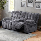 FM64001DG 2 pc Hieronymus dark grey fabric channel tufted sofa and love seat with recliner ends cup console USB charging