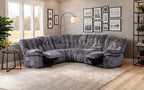FM64001DG-SECT-PM 3 pc Hieronymus dark grey fabric channel tufted sectional sofa with power motion recliner ends cup console USB charging